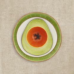 Avocado Earthenware Dessert Plate in Green and Brown, 25.2 x 21.3 x 3.4 cm | Tropical Fruits