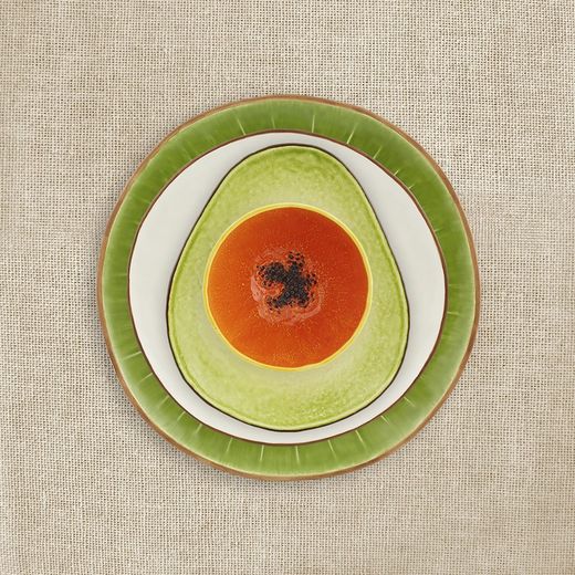 Avocado Earthenware Dessert Plate in Green and Brown, 25.2 x 21.3 x 3.4 cm | Tropical Fruits