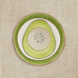 Avocado Earthenware Dessert Plate in Green and Brown, 25.2 x 21.3 x 3.4 cm | Tropical Fruits