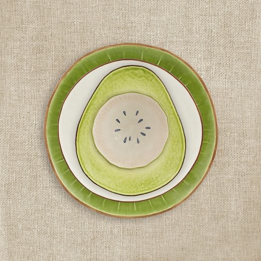 Avocado Earthenware Dessert Plate in Green and Brown, 25.2 x 21.3 x 3.4 cm | Tropical Fruits