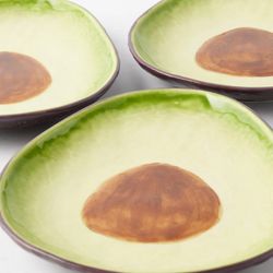 Avocado Earthenware Dessert Plate in Green and Brown, 25.2 x 21.3 x 3.4 cm | Tropical Fruits