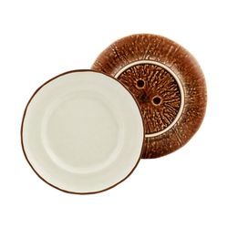 Coco Dessert Plate in White and Brown Earthenware, 21.1 x 21 x 3 cm | Tropical Fruits