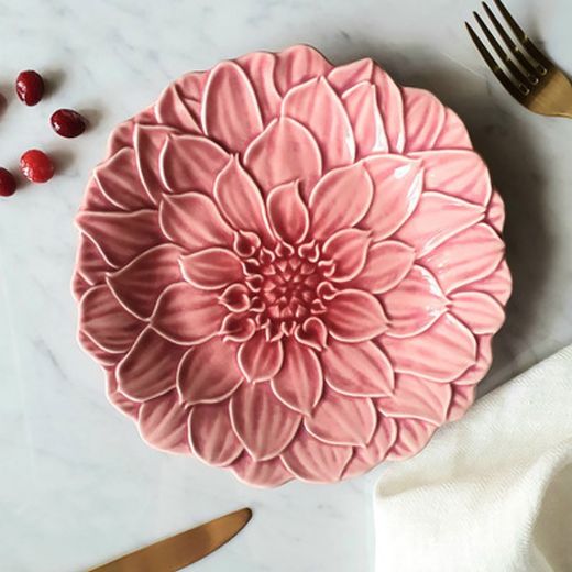 Talerz deserowy z ceramiki Dalia, różowy, Ø 22 x 2 cm | Marii Flor