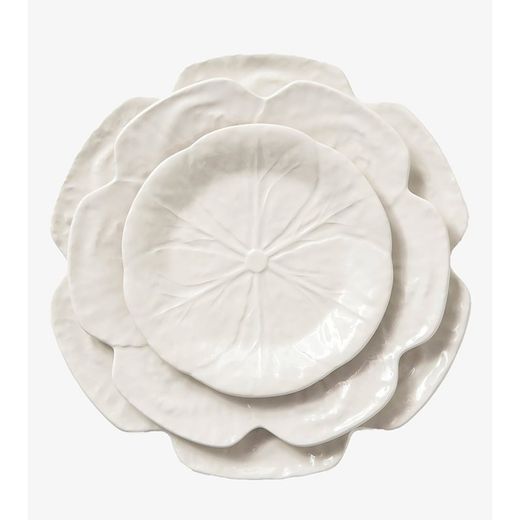 Weißer Dessertteller aus Steingut, Ø 19 x 2,5 cm | Weißkohl