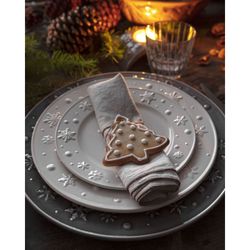 White earthenware dessert plate, Ø 22 x 2 cm | Snowflakes
