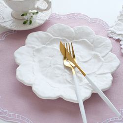 Assiette à dessert en faïence blanche, Ø 22 x 2 cm | Géranium