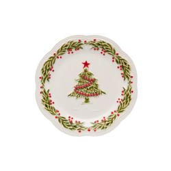 Assiette à dessert en faïence blanche et multicolore, Ø 21 x 2,3 cm | Noël