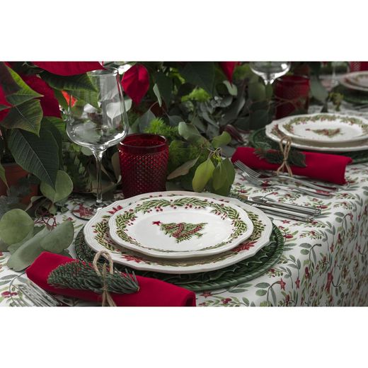 Assiette à dessert en faïence blanche et multicolore, Ø 21 x 2,3 cm | Noël