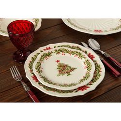 Assiette à dessert en faïence blanche et multicolore, Ø 21 x 2,3 cm | Noël