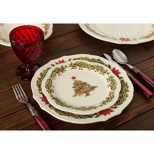 Assiette à dessert en faïence blanche et multicolore, Ø 21 x 2,3 cm | Noël