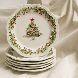 Assiette à dessert en faïence blanche et multicolore, Ø 21 x 2,3 cm | Noël