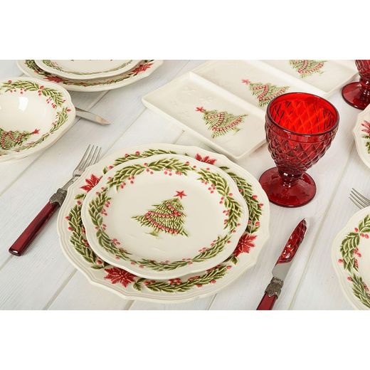 Assiette à dessert en faïence blanche et multicolore, Ø 21 x 2,3 cm | Noël