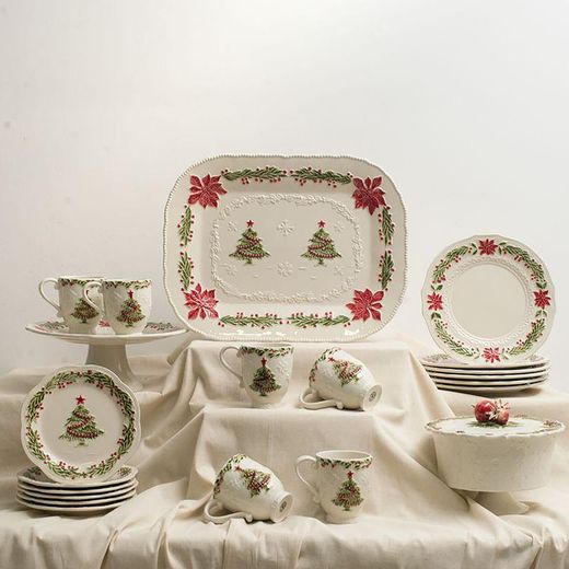 Assiette à dessert en faïence blanche et multicolore, Ø 21 x 2,3 cm | Noël