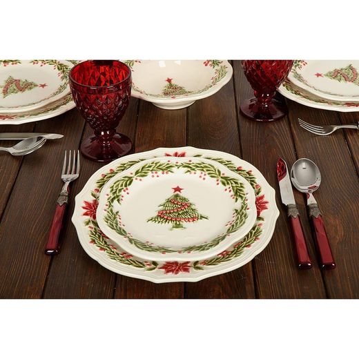 Assiette à dessert en faïence blanche et multicolore, Ø 21 x 2,3 cm | Noël