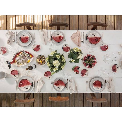 Earthenware dessert plate in maroon and white, Ø 18.5 x 2.5 cm | Fish