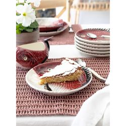 Earthenware dessert plate in maroon and white, Ø 18.5 x 2.5 cm | Fish