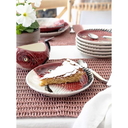 Earthenware dessert plate in maroon and white, Ø 18.5 x 2.5 cm | Fish