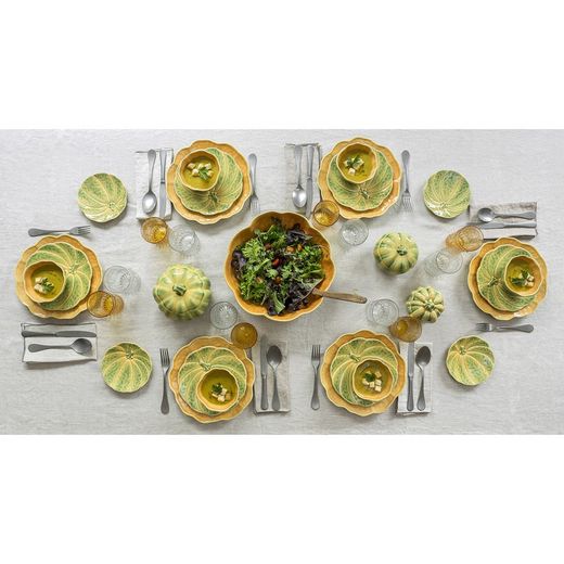 18-piece stoneware dinnerware set in orange and green | Pumpkin