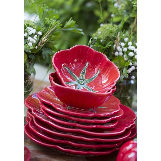 Dessertteller aus Steingut in Rot, 21 x 21 x 2,5 cm | Tomate