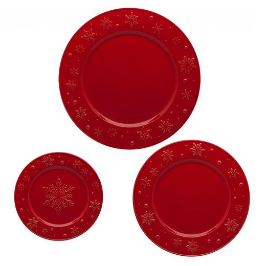Assiette à dessert en faïence rouge, Ø 22 x 2 cm | Flocons de neige