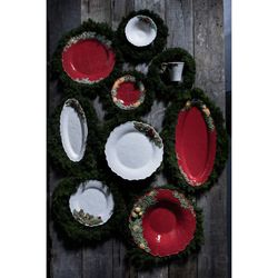 Red and multicoloured earthenware dessert plate, Ø 22 x 2.2 cm | Christmas wreath