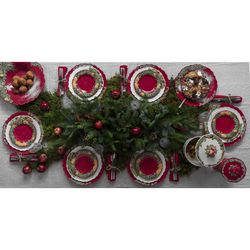 Red and multicoloured earthenware dessert plate, Ø 22 x 2.2 cm | Christmas wreath