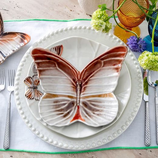 Terracotta earthenware dessert plate, 31.1 x 25.4 x 5.6 cm | Cloudy Butterflies