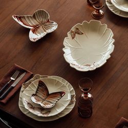 Terracotta earthenware dessert plate, 31.1 x 25.4 x 5.6 cm | Cloudy Butterflies