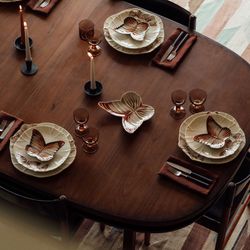 Terracotta earthenware dessert plate, 31.1 x 25.4 x 5.6 cm | Cloudy Butterflies