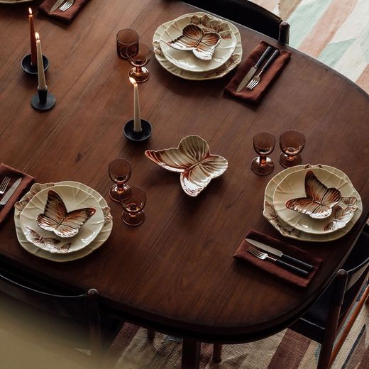 Terracotta earthenware dessert plate, 31.1 x 25.4 x 5.6 cm | Cloudy Butterflies