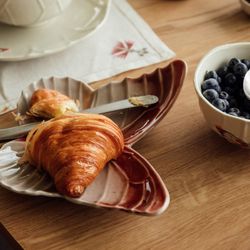 Terracotta earthenware dessert plate, 31.1 x 25.4 x 5.6 cm | Cloudy Butterflies