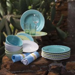 Turquoise earthenware dessert plate, 22 x 22 x 2.8 cm | Fantasy