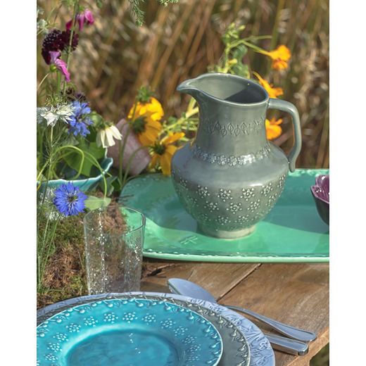 Turquoise stoneware dessert plate, 22.9 x 22.9 x 3 cm | Flora