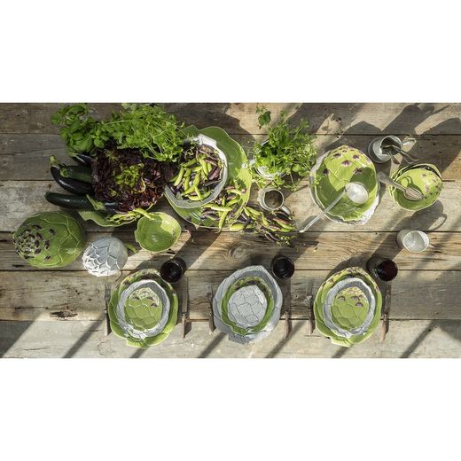 Vaisselle en faïence 18 pièces en vert | Artichaut