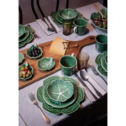 24-piece white and green stoneware dinnerware set | Cabbage and White Cabbage