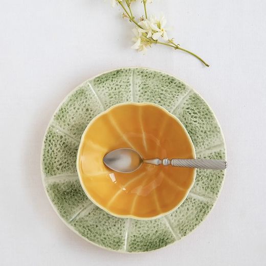 Assiette à dessert en faïence verte et blanche, Ø 20 x 2,5 cm | Melon