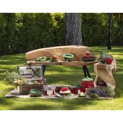 Vaisselle en faïence 24 pièces rouge et vert | Fraises