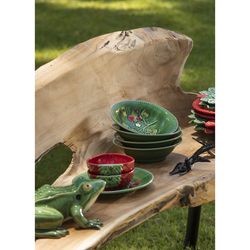 Vaisselle en faïence 24 pièces rouge et vert | Fraises