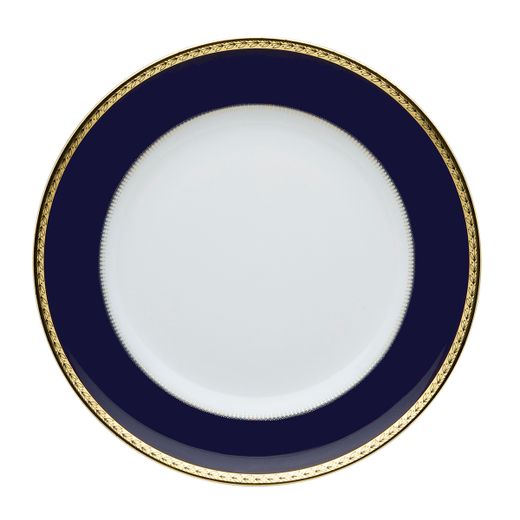 Assiette à dessert en porcelaine blanche, bleue et dorée, 21,6 x 21,6 x 2,6 cm | Brest