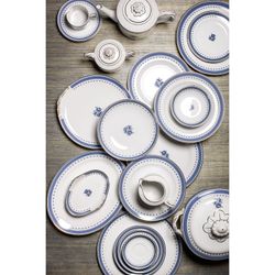 Porcelain dessert plate in white and blue, 21.6 x 21.6 x 2.6 cm | Cozinha Velha