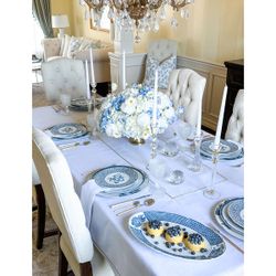 Assiette à dessert en porcelaine blanche et bleue, 23 x 23 x 2 cm | Coralina Blue