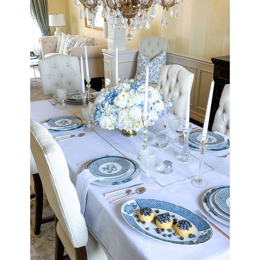 Assiette à dessert en porcelaine blanche et bleue, 23 x 23 x 2 cm | Coralina Blue