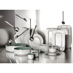 Conjunto de louças de porcelana branca e platina com 24 peças | Trasso