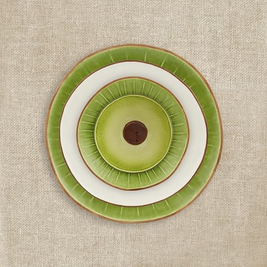 Kiwi Dessert Plate in Green and Brown Stoneware, 21.7 x 21.2 x 2.7 cm | Tropical Fruits