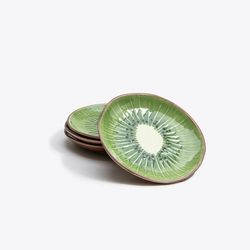 Kiwi Dessert Plate in Green and Brown Stoneware, 21.7 x 21.2 x 2.7 cm | Tropical Fruits