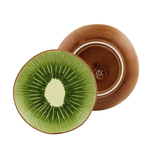 Kiwi Dessert Plate in Green and Brown Stoneware, 21.7 x 21.2 x 2.7 cm | Tropical Fruits