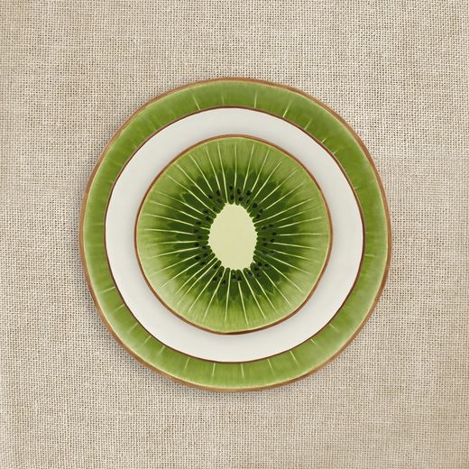 Kiwi Dessert Plate in Green and Brown Stoneware, 21.7 x 21.2 x 2.7 cm | Tropical Fruits