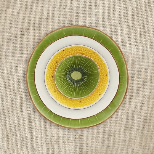 Passion Fruit Dessert Plate made of yellow and purple earthenware, Ø 21 x 2.6 cm | Tropical Fruits