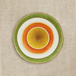Papaya aardewerk dessertbord in oranje en geel, 21,1 x 21 x 2,6 cm | Tropische vruchten