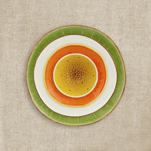 Papaya aardewerk dessertbord in oranje en geel, 21,1 x 21 x 2,6 cm | Tropische vruchten